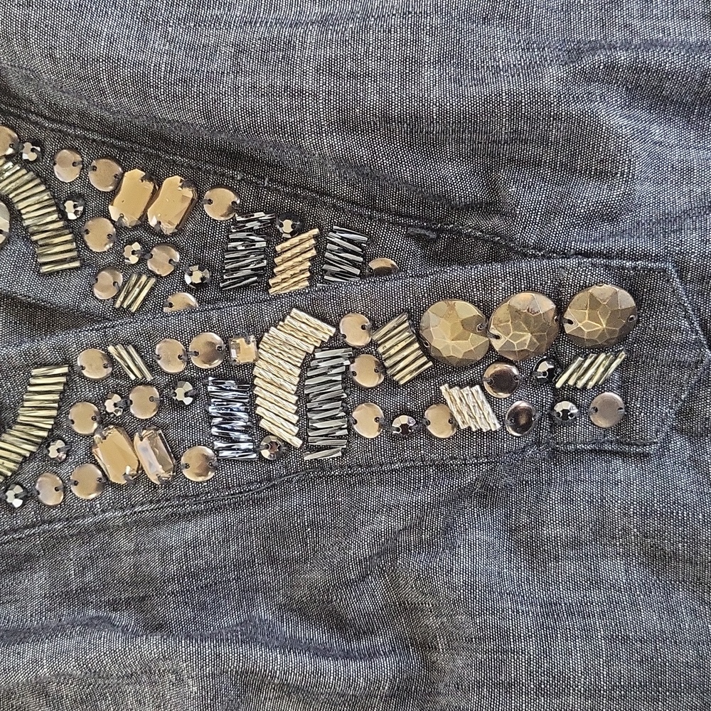 EUC like new New York Company rhinestone beaded sleeveless mini denim boho dress - Picture 6 of 8